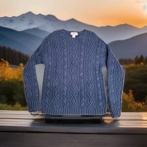 Vintage River Trader Sweater Mens L Linen Blend Fisherman Chunky Cable 90's Y2K